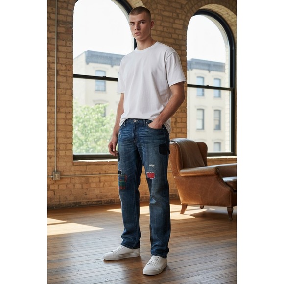 Polo‎ Ralph Lauren Patchwork Jeans Men 2000s Distressed Plaid RRL Workwear SZ 31 - Picture 2 of 15